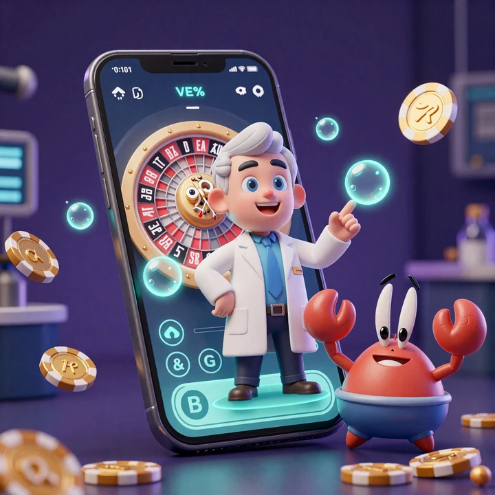 Professor zeigt CasinoLab Live Casino auf dem Smartphone mit Live-Roulette-Stream